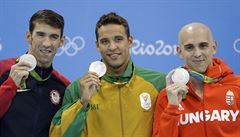 Michael Phelps, Chad Le Clos a Laszlo Cseh získali stíbro.