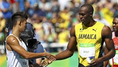 Usain Bolt po rozbhu na 100 metr.