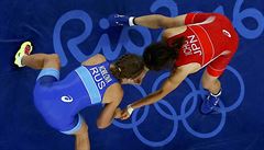 Finále zápasu do 58 kg, v n�m� Kaori I�ová porazila Rusku Valerii Koblovovou a...