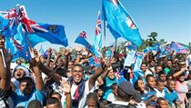 Ragbisté Fidži slaví po návratu do vlasti.