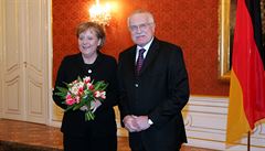 Angela Merkelová a Václav Klaus v roce 2007 bhem návtvy kancléky.