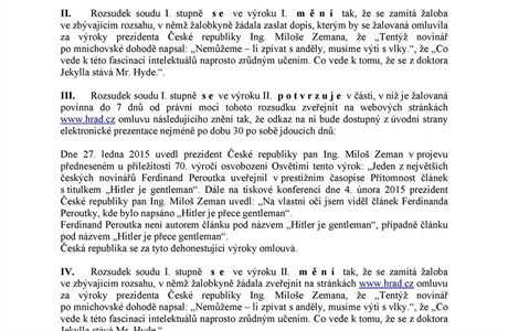 2. strana rozsudku v kauze Peroutka, kter dorazil na Hrad.