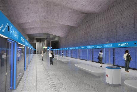 Podoba stanice Písnice z léta 2016. Metroprojekt ji vytvořil spolu s IPR.