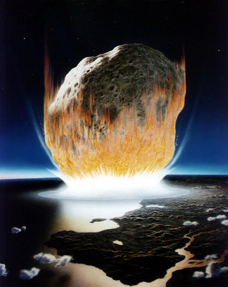 Takto nějak mohla vypadat srážka Země s meteoritem, který po sobě zanechal...