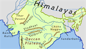 Dekkanská plošina (Deccan Plateau) na mapě Indie.