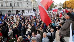 protestní pochod zaal u budovy ústavního soudu, který se vláda podle...