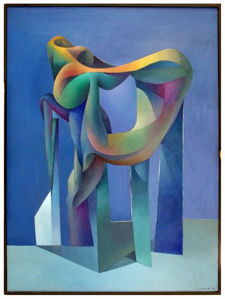 Josef Istler: Modrý objekt, 1956, olej, papír, peklika, 146 x 108 cm