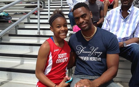 Tyson Gay se svou dcerou Trinity jako fanouek.