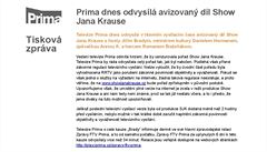 Oficiální vyjádení televize Prima k neodvysílání dílu Show Jana Krause s Jiím...