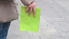 Lidé vyjadovali podporu prezidentovi Zemanovi zelenými kartami.