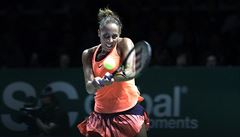 Madison Keys bhem svého prvního zápasu se Simonou Halepovou.