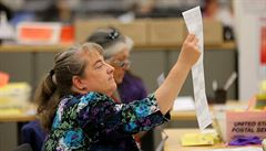 Zamstnanci v prbhu voleb ovovali mail-in hlasovací lístky. (San Diego -...