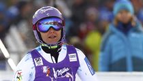 Šárka Strachová v cíli slalomu ve finském Levi.