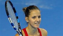 Karolína Plíšková slaví vítězství v první dvouhře finále Fed Cupu proti Francii.
