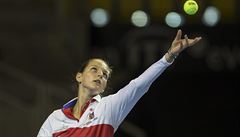 Karolína Plíková pi tréninku na finále Fed Cupu.