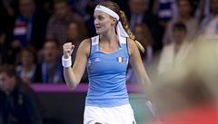 Francouzka Kristina Mladenovicová ve finále Fed Cupu.