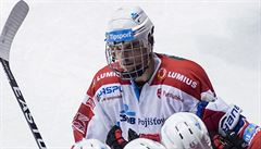 HC Dynamo Pardubice - Piráti Chomutov. Petr Sýkora z Pardubic slaví.