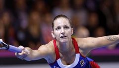 Czech Republic's Karolina Pliskova returns the ball to France's Caroline Garcia...