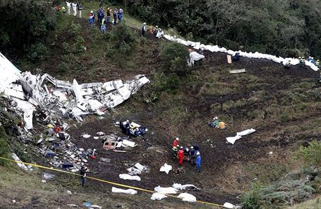 Záchranái zasahují na míst pádu letadla.