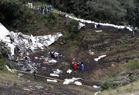 Záchranái zasahují na míst pádu letadla.