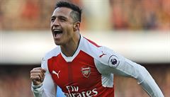 Arsenal's Alexis Sanchez celebrates after scoring during the English Premier...