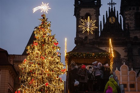 Staroměstském náměstí zdobí vánoční strom.