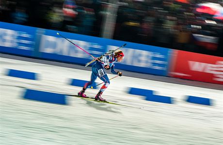 Gabriela Koukalová na trati sprintu v Novém Mst.