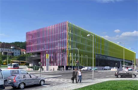 Jedna z vizualizací plánovaného parkovacího domu a terminálu na Veleslavín....