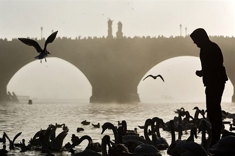 Praha obklopená mlhou