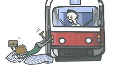 Jedna z ukázek slangu zamstnanc praského dopravního podniku s kresbou...