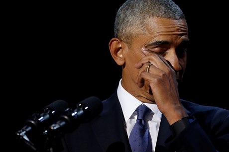 Barack Obama pi svém posledním projevu jako prezident USA v domovském Chicagu