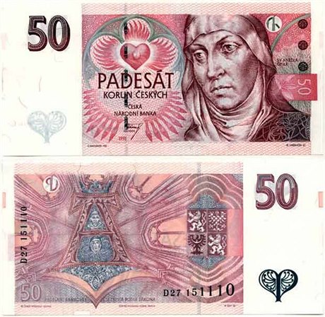 Padesátikorunová bankovka se sv. Anekou eskou neplatí od roku 2011.