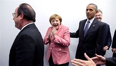 Nmecká kancléka Angela Merkelová a prezident Obama ve Varav na setkání...