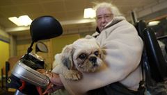 Muriel Wood eká se svým psem po evakuaci z Jaywich Muriel.