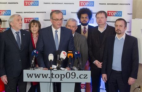 Pedseda TOP 09 Miroslav Kalousek vystoupil 28. ledna v Praze na tiskové...