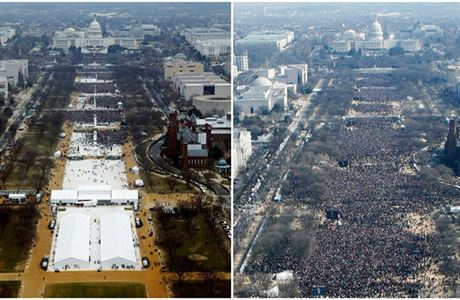 Inauguace Donalda Trumpa vs. prvn inaugurace Baracka Obamy.