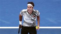 Roger Federer slaví titul na Australian Open 2017.