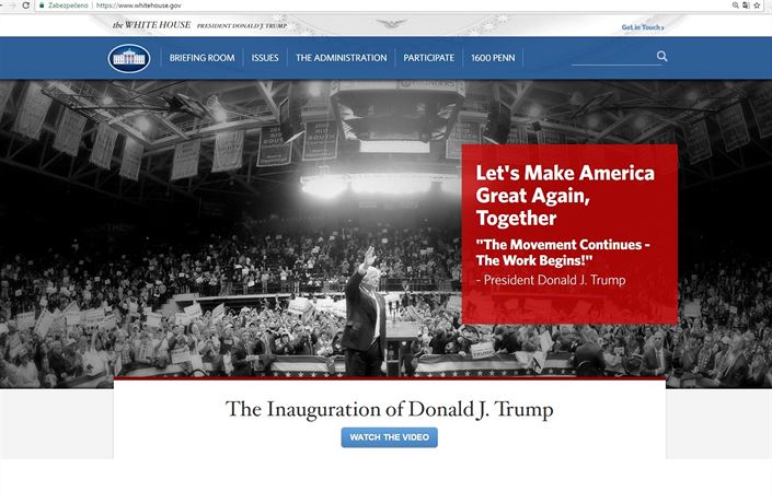 Hlavní stránka Donalda Trumpa s jeho volebním sloganem �Let�s Make America...