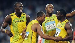 Zleva: Usain Bolt, Michael Frater, Asafa Powell a Nesta Carter.