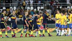 Pátelský duel Brazílie vs. Kolumbie (1:0) s charitativním podtextem pro obti...
