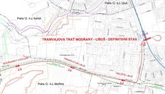 Plány pro tramvajovou tra, která spojí Modany a Libu.