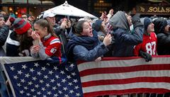 Boston slaví vítzství New England Patriots v letoním Super Bowlu.