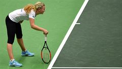Kateina Siniaková pi tréninku na 1. kolo Fed Cupu proti panlsku.