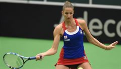 Karolína Plíková  v zápase 1. kola Fed Cupu proti Laue...