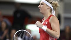 Timea Bacsinszká ze výcarska v duelu 1. kola Fed Cupu proti Francii.