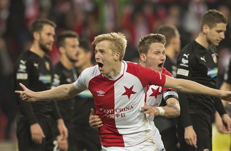 Slavia vs. Plze. Michal Frydrych ze Slavie se raduje z glu.