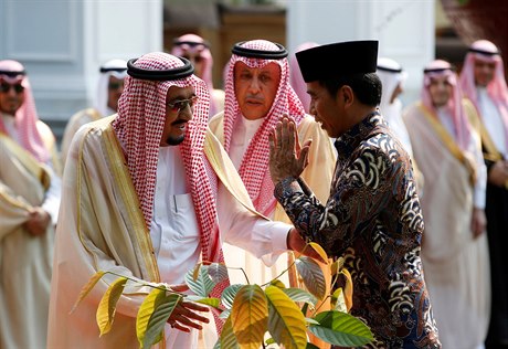 Indonéský prezident a saudský král poté, co spolen zasadili strom.