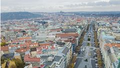 Pohled na prostor Václavského námstí a okolí z leení na pláti lucerny...