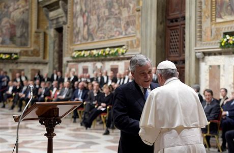 Pape Frantiek s pedsedou Evropskho parlamentu Antonio Tajaninem