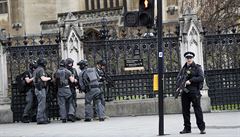 Ozbrojení policisté ped britským parlamentem.